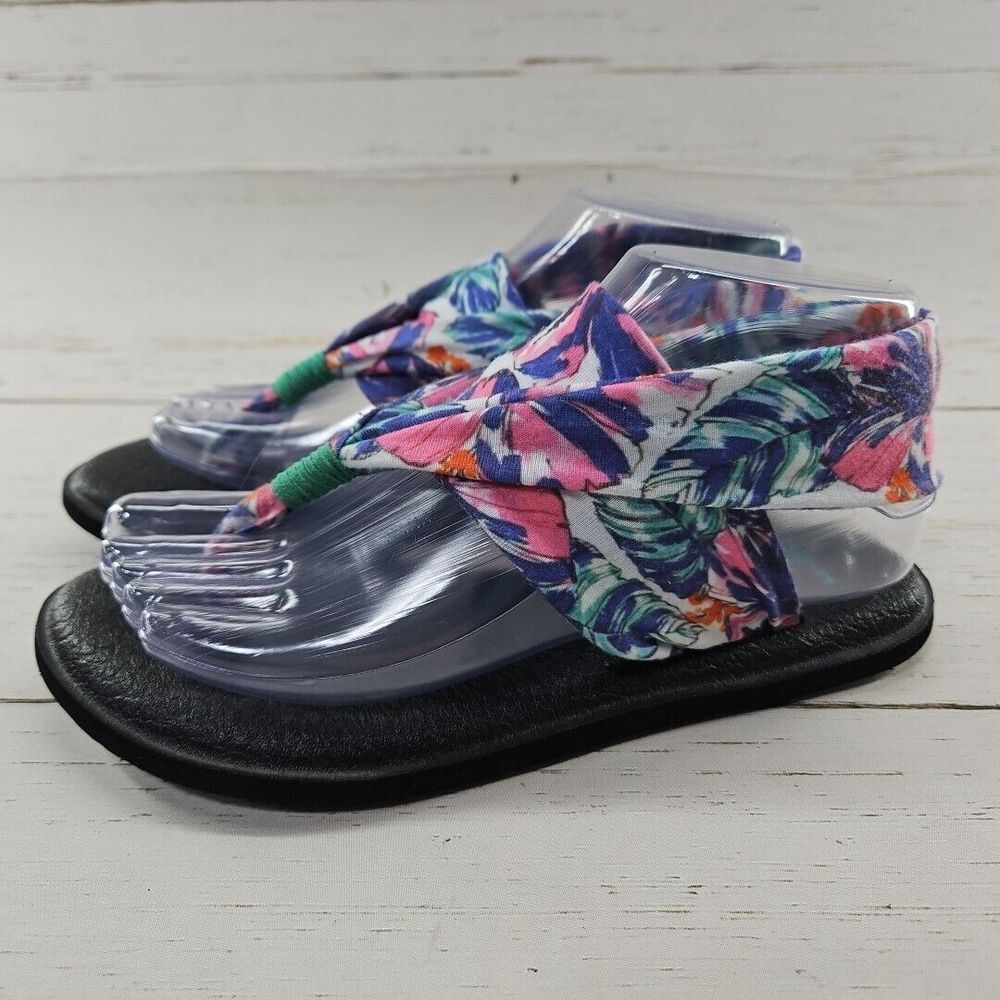 Sanuk Women Size 6 Yoga Mat Slingback Flip‎ Flops Comfort Sandals White Floral